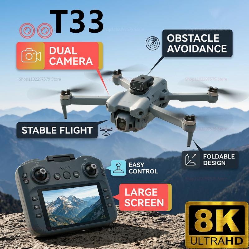 Drone Rc With Screen - 2026年新型T33 RCドローン 8Kカメラ 4点5インチスクリーン折りたたみ式四軸航空機 3点7Vヘッドレスモード GPS