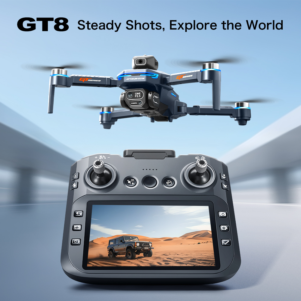 Drone Gt8 Rc - 2026年新型GT8ドローン 8KプロフェッショナルHDカメラ搭載 空撮FPV 障害物回避 大型スクリーンリモコン付き 折りたたみ式RCドローン