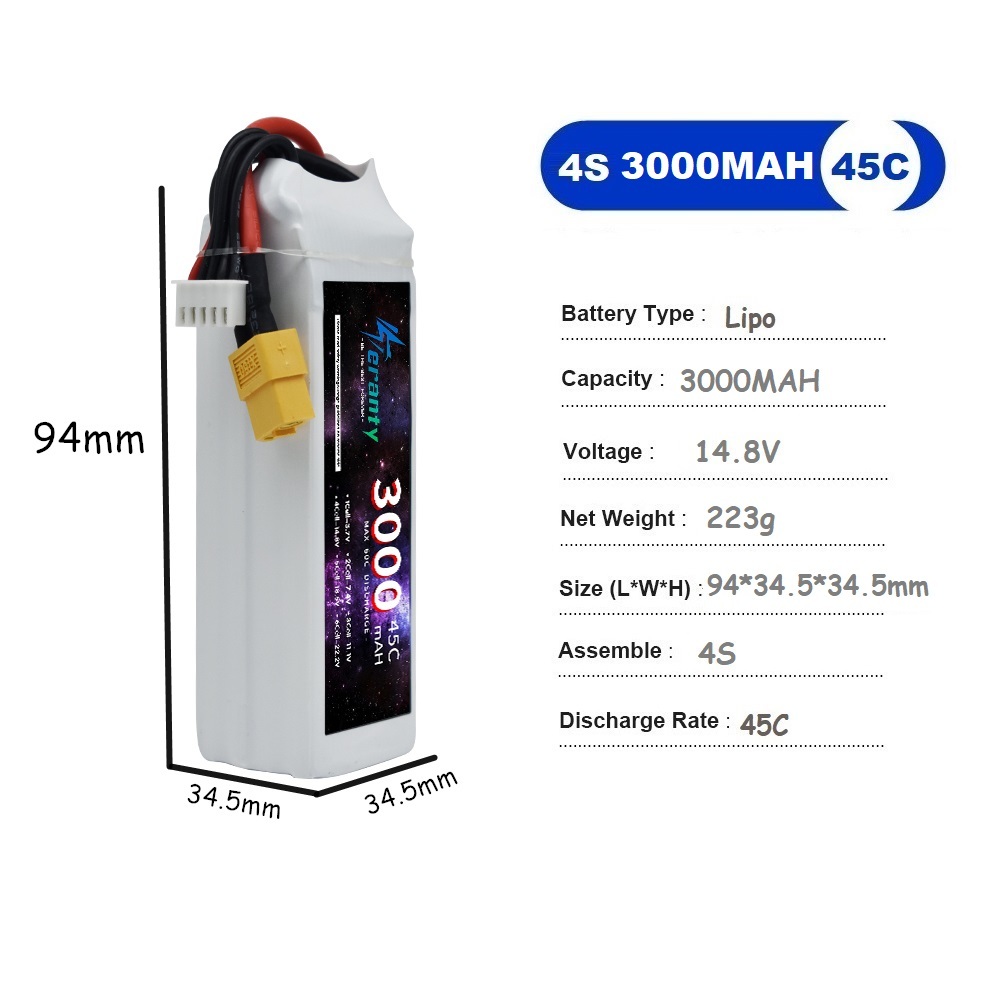 4S リポバッテリー 14.8V 1500mah 1800m - Drone Rc Race のレビューと価格