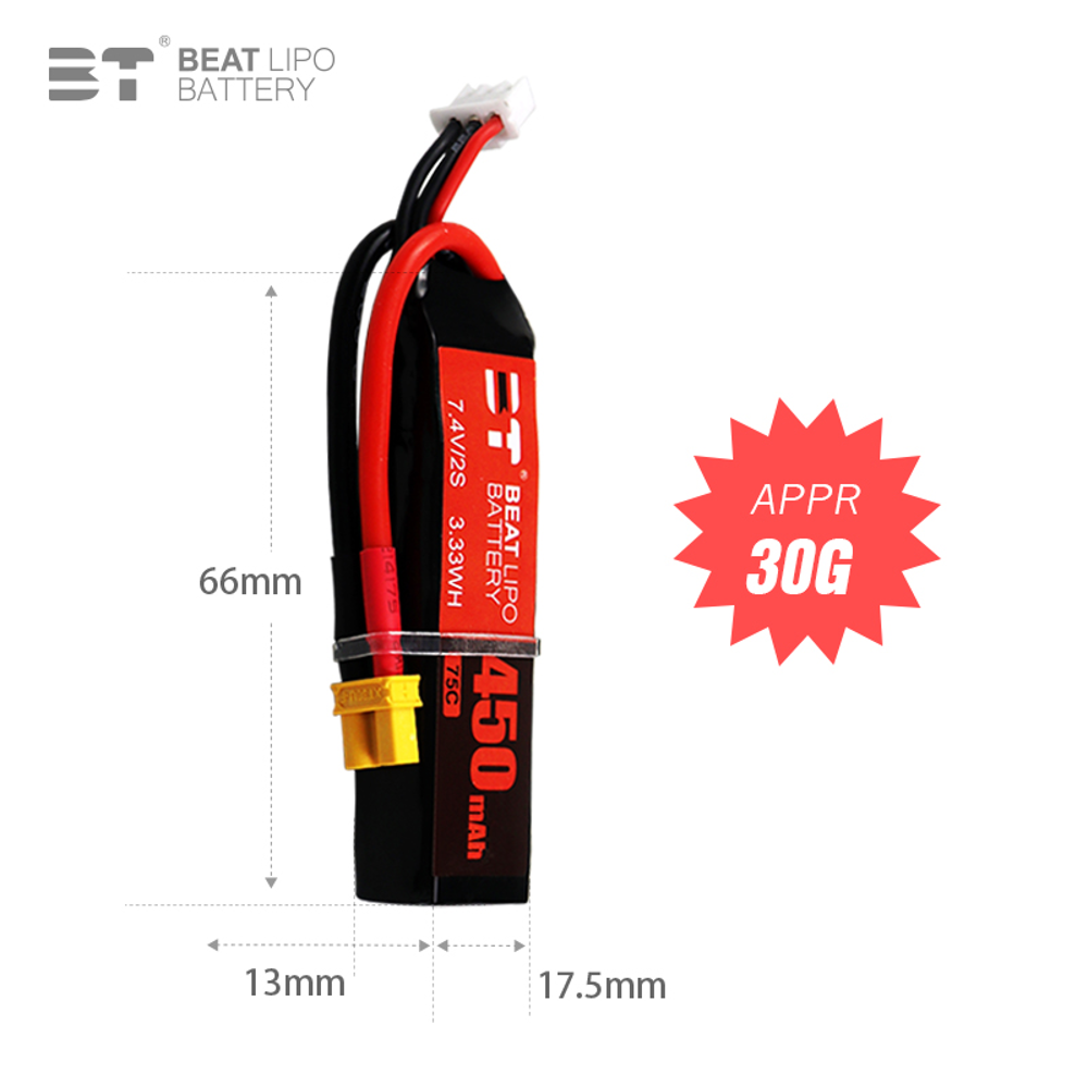 ビート 2S 7.4V 450mAh 75C リポバッテリー - Drone Rc Race のレビューと価格