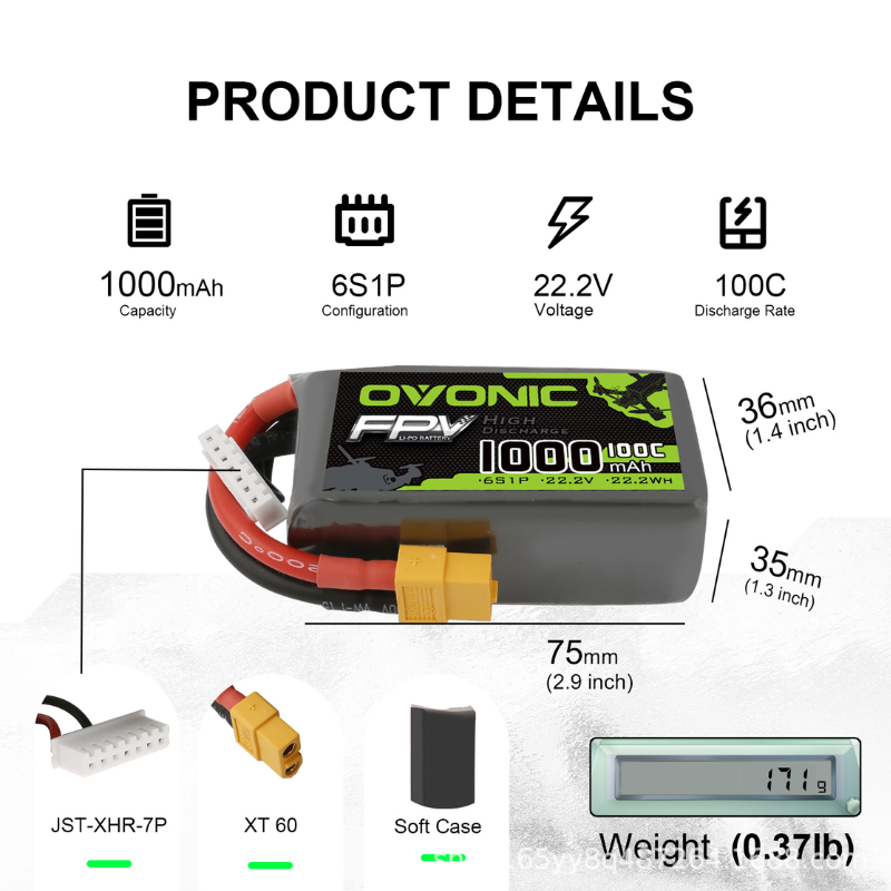 2 個 OVONIC 1000mAh 100C 22.2V  - Drone Rc Race のレビューと価格