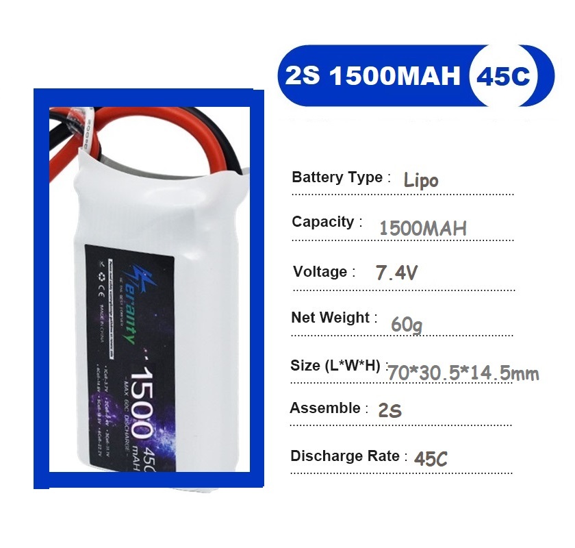 2 個 7.4V Lipo 2S バッテリー 1500mah - Drone Rc Race のレビューと価格